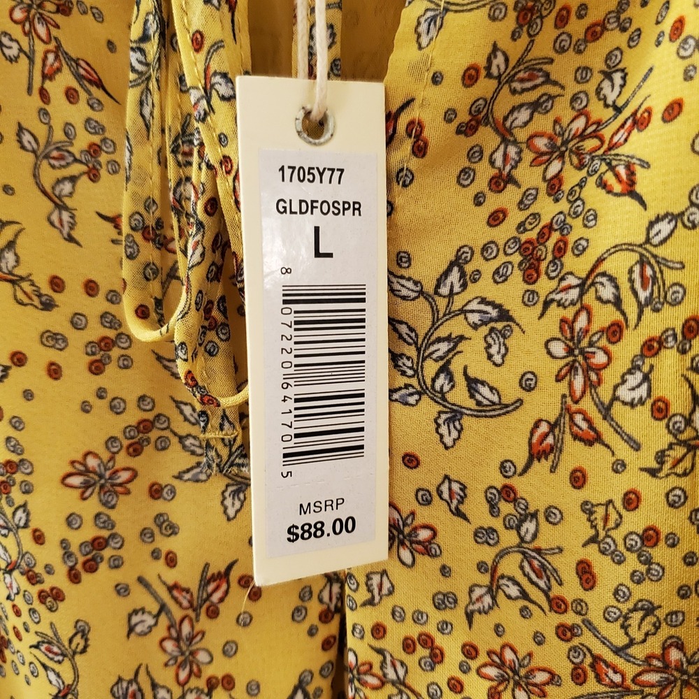 Max Studio sz L Gold Mustard Yellow Floral Peasant‎ Boho Top Garden Cottagecore - Picture 3 of 16